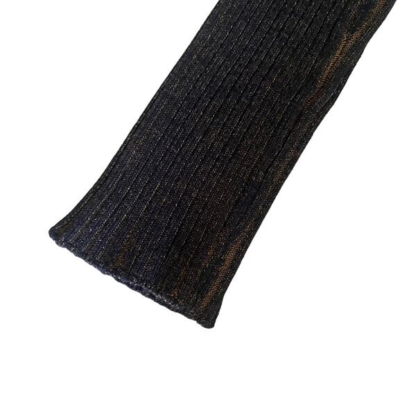 Dreyden Romy Mock Neck Ribbed Knit Sweater Top Metallic 90s Y2K Gold Navy Large - Picture 7 of 11